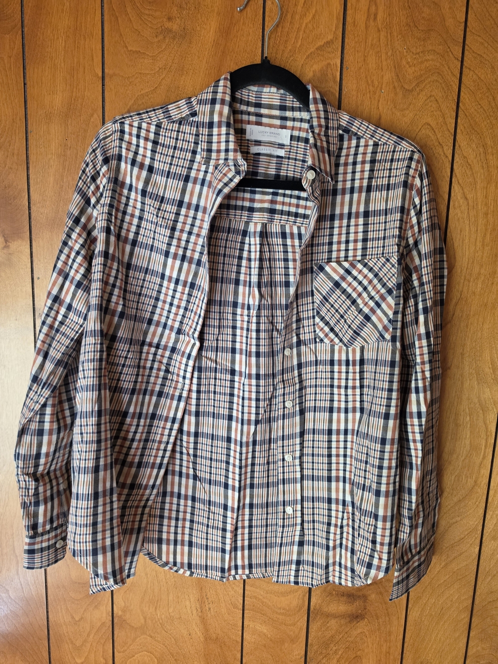 Lucky Brand Womens Classic Plaid Long-Sleeve Shirt - Navy, Red & Cream